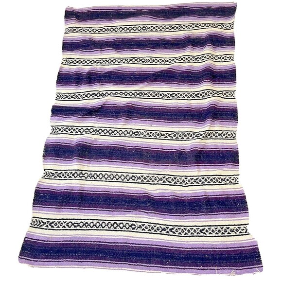 Mexican Blanket Vintage 90s Woven Throw Purple Festival Beach Stadium Boho 68x46 - Picture 2 of 6